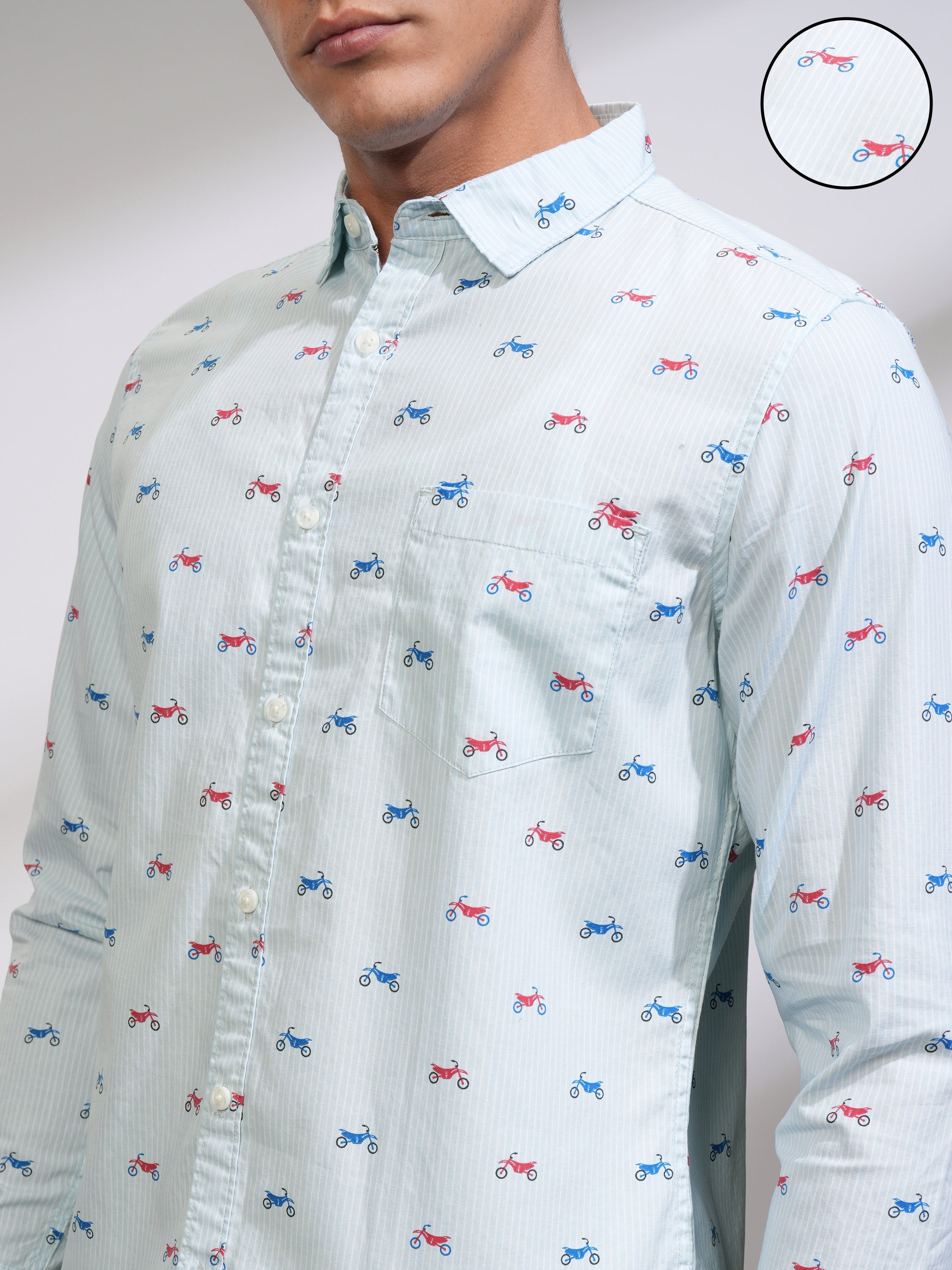 Highlander Men Blue Printed Slim Fit Casual Shirt - Blue - Image 5