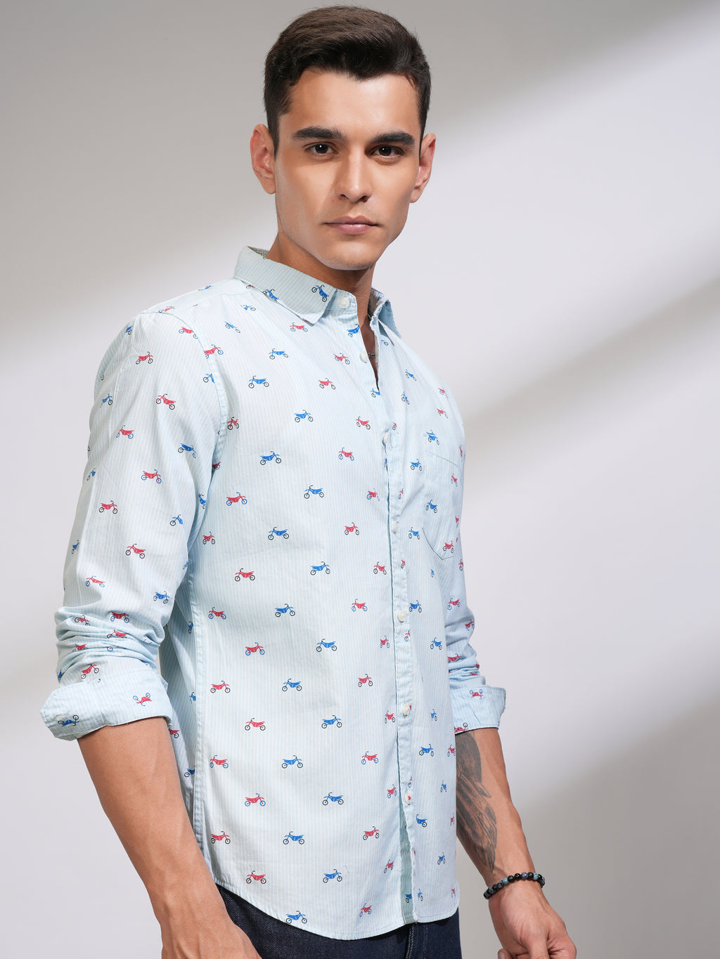 Highlander Men Blue Printed Slim Fit Casual Shirt - Blue - Image 6