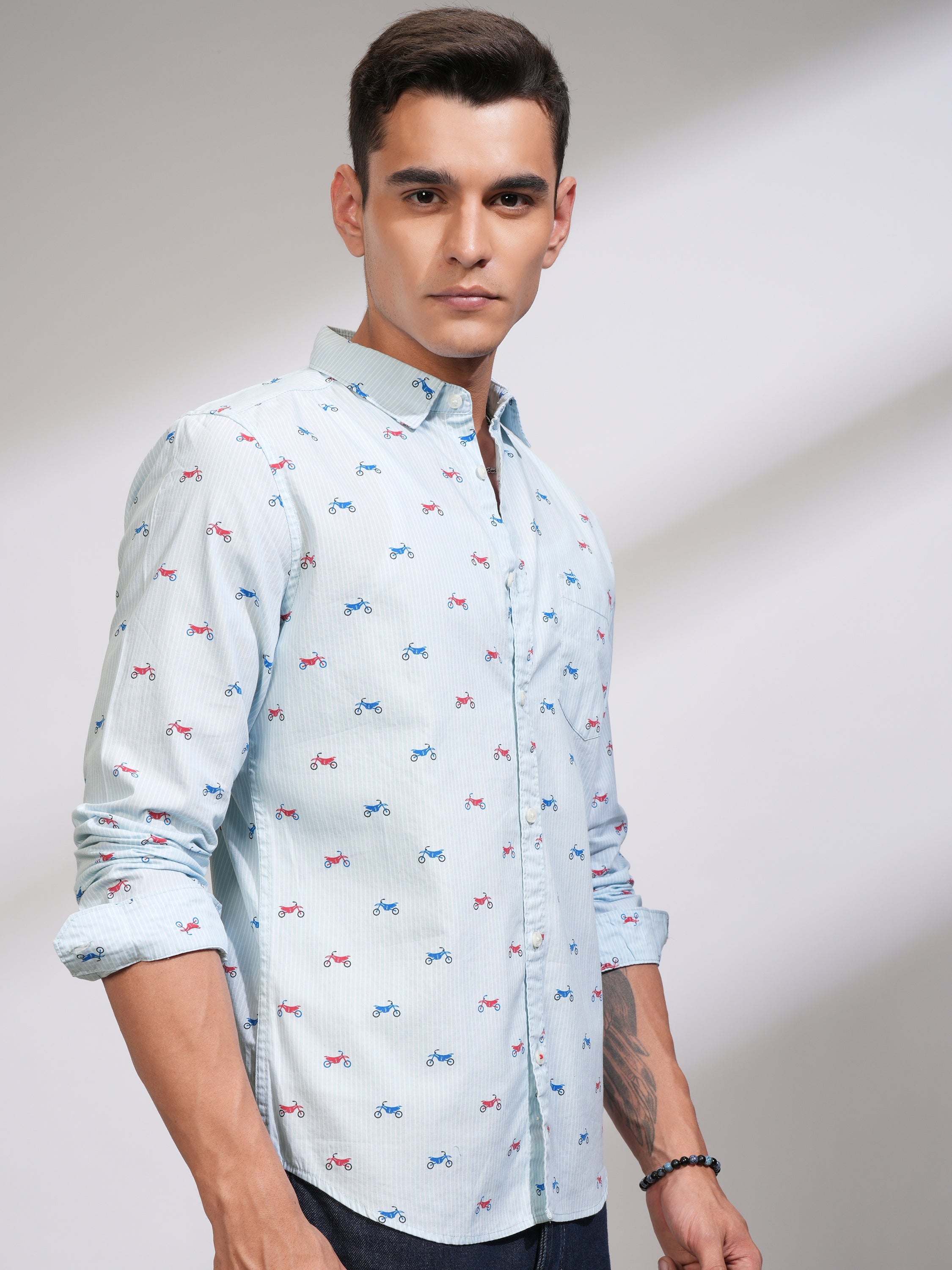 Highlander Men Blue Printed Slim Fit Casual Shirt - Blue - Image 6