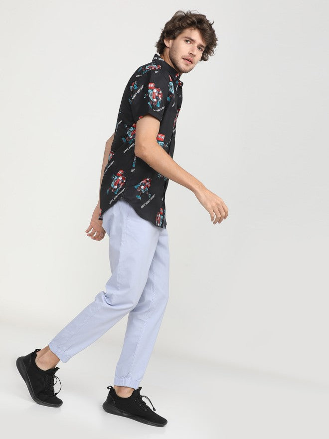 Highlander Men Black Printed Slim Fit Casual Shirt - Black - Image 4