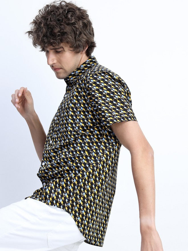 Highlander Men Black Printed Slim Fit Casual Shirt - Black - Image 1