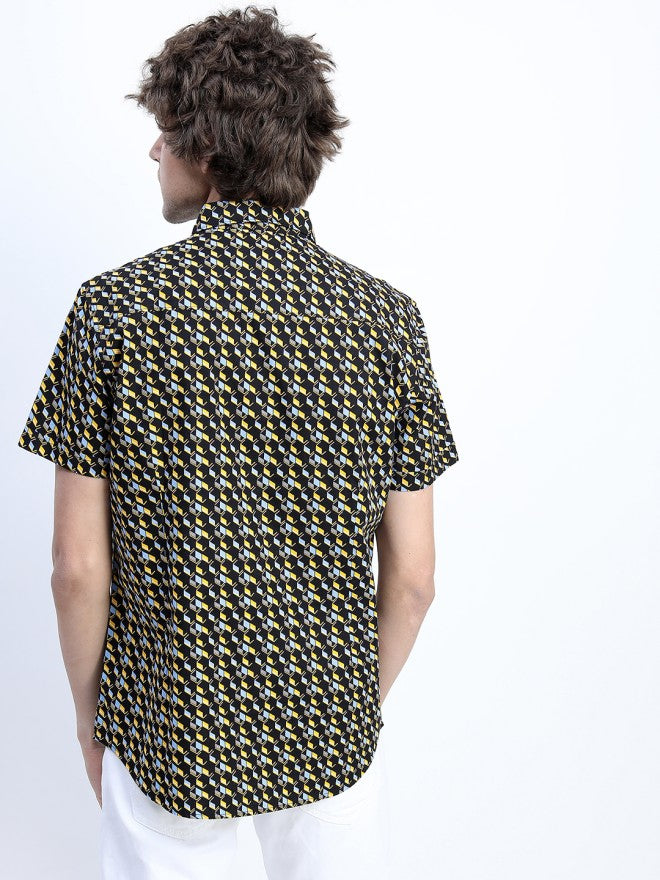 Highlander Men Black Printed Slim Fit Casual Shirt - Black - Image 2