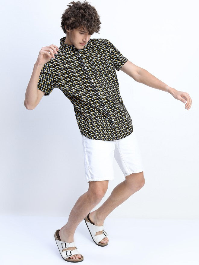 Highlander Men Black Printed Slim Fit Casual Shirt - Black - Image 3