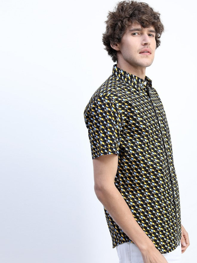 Highlander Men Black Printed Slim Fit Casual Shirt - Black - Image 4