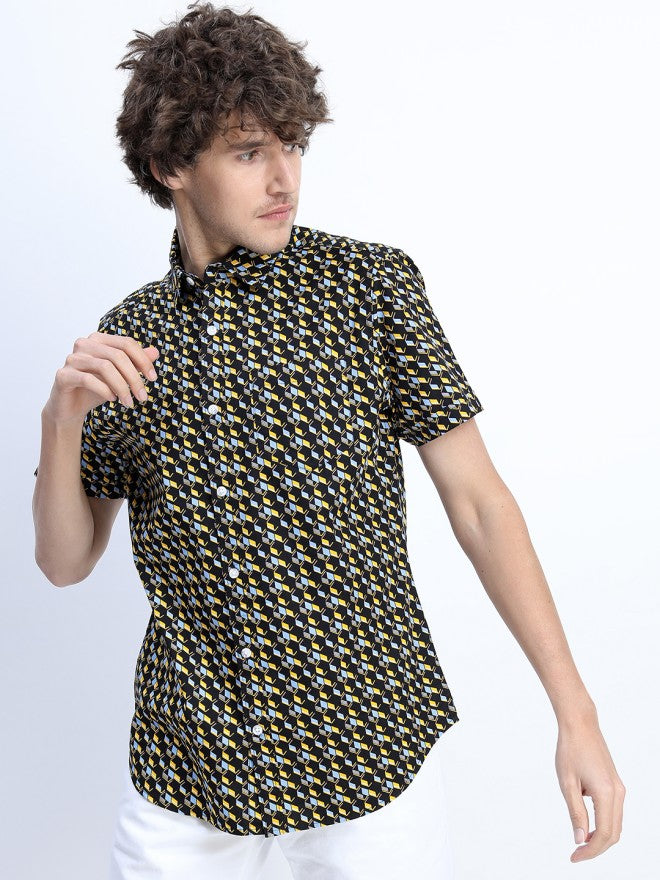 Highlander Men Black Printed Slim Fit Casual Shirt - Black - Image 5
