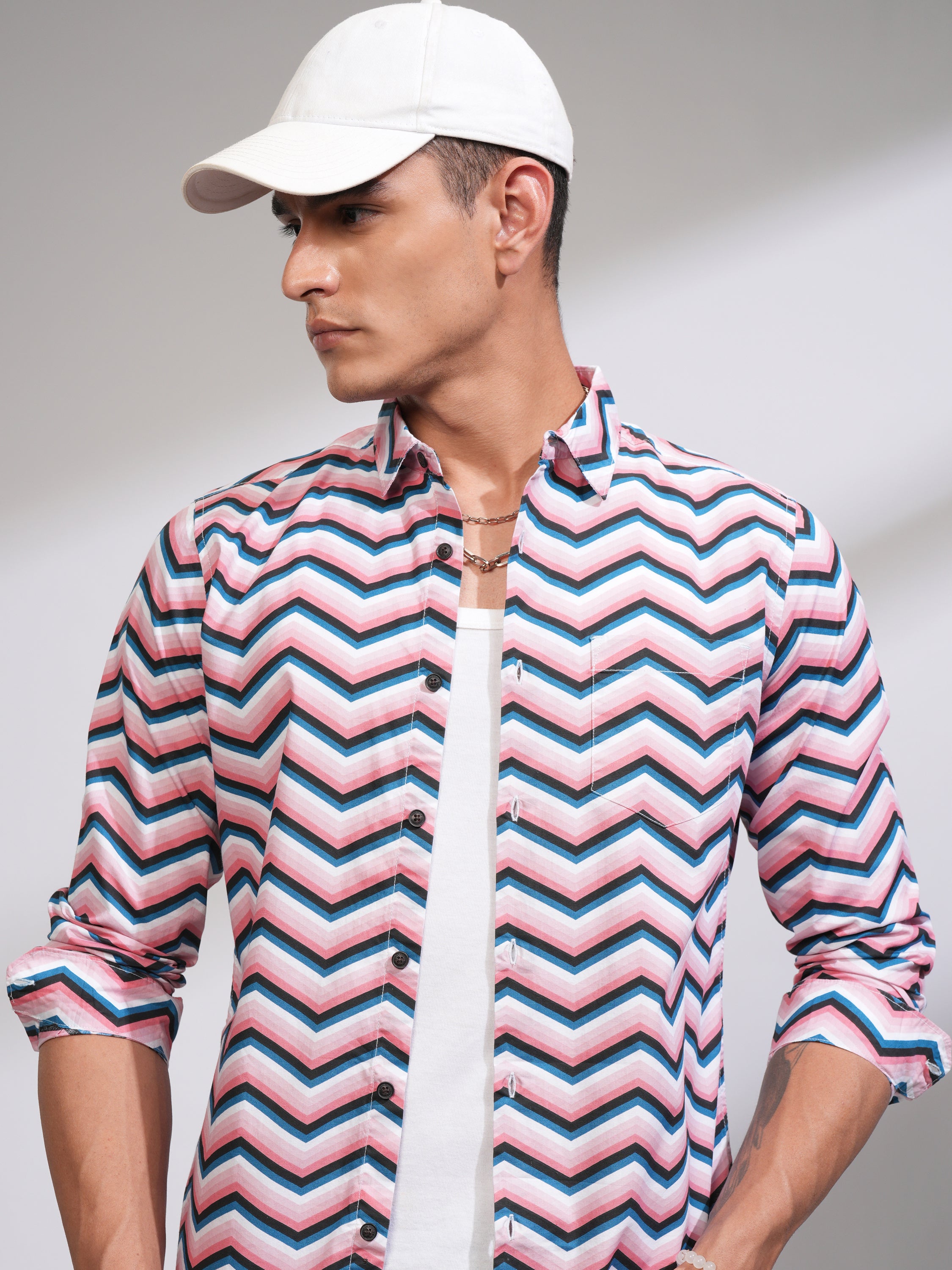 Highlander Men Pink Printed Slim Fit Casual Shirt - Pink - Image 1