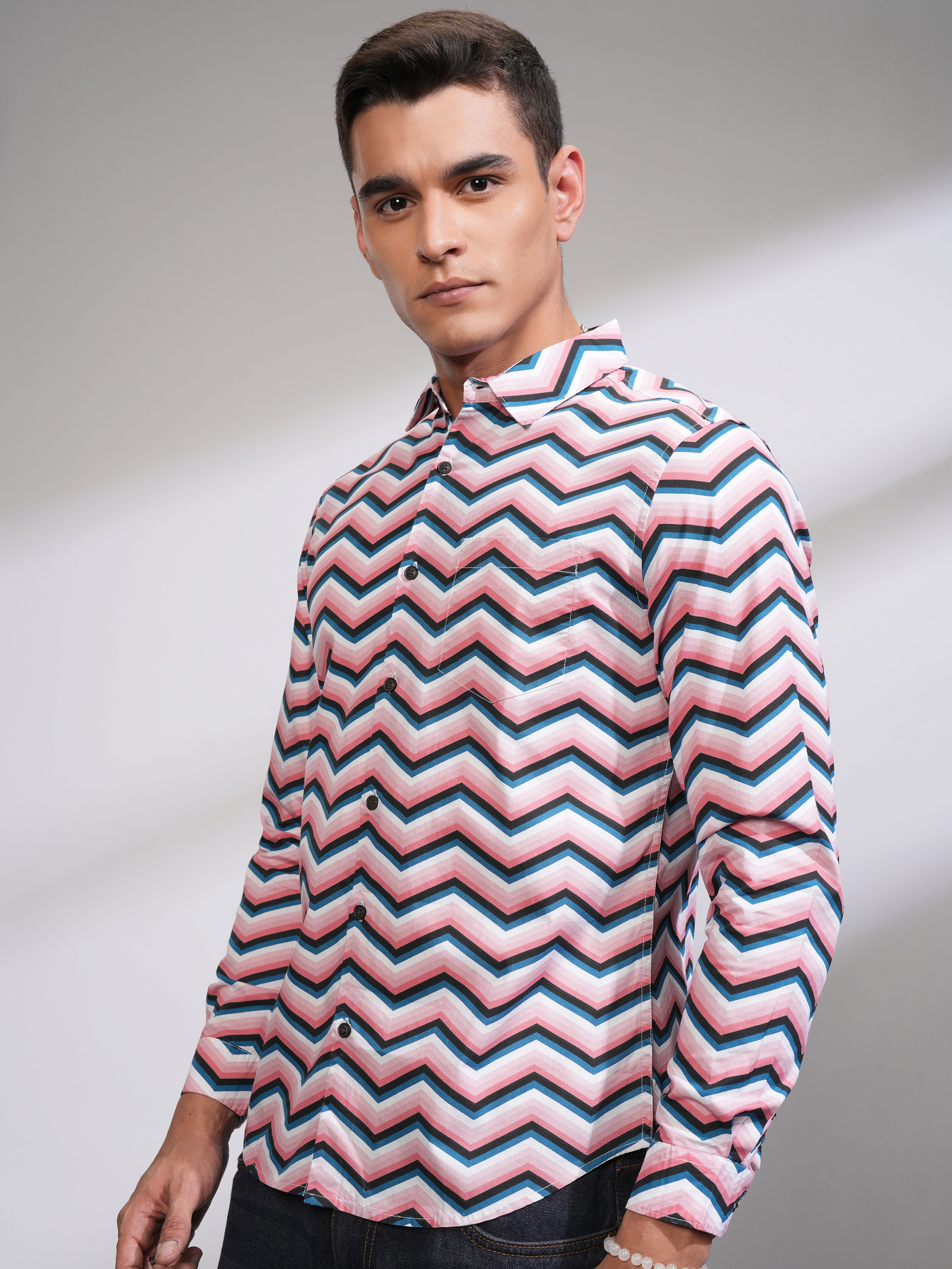 Highlander Men Pink Printed Slim Fit Casual Shirt - Pink - Image 4