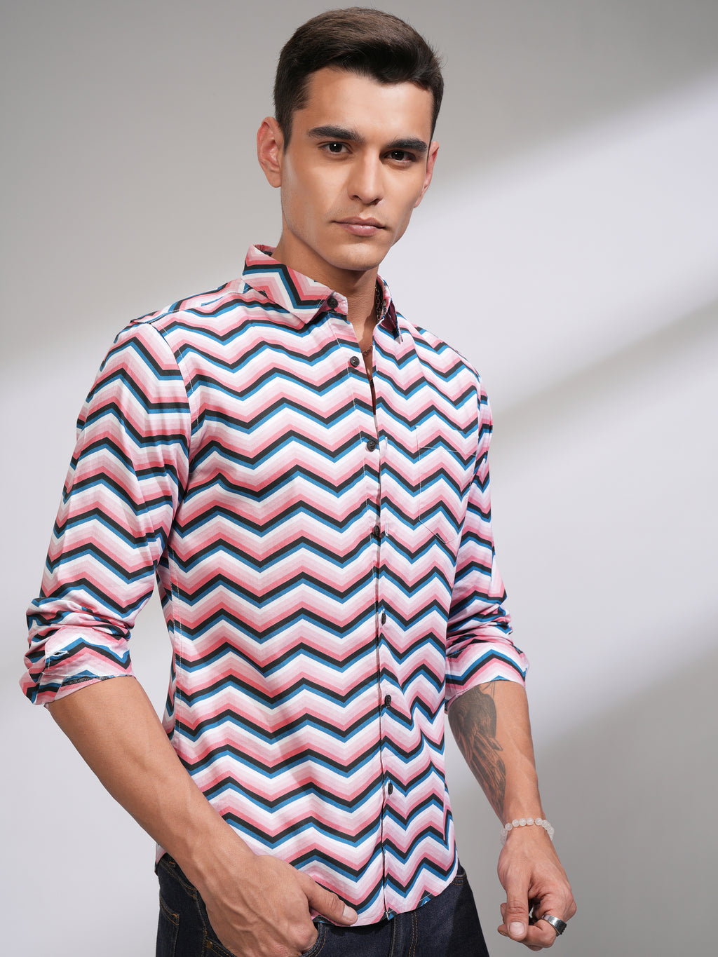 Highlander Men Pink Printed Slim Fit Casual Shirt - Pink - Image 6