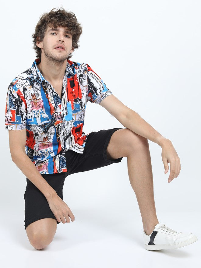 Highlander Men White Printed Slim Fit Casual Shirt - White - Image 1
