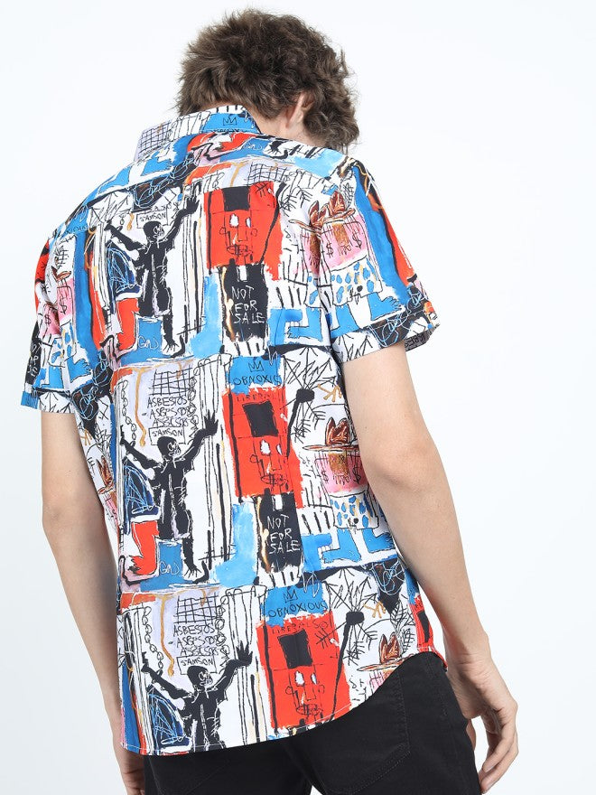 Highlander Men White Printed Slim Fit Casual Shirt - White - Image 2