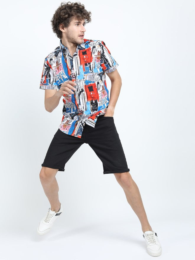 Highlander Men White Printed Slim Fit Casual Shirt - White - Image 4