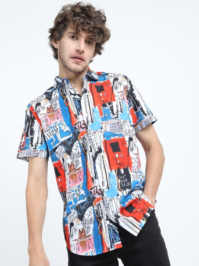Highlander Men White Printed Slim Fit Casual Shirt - White - Image 5