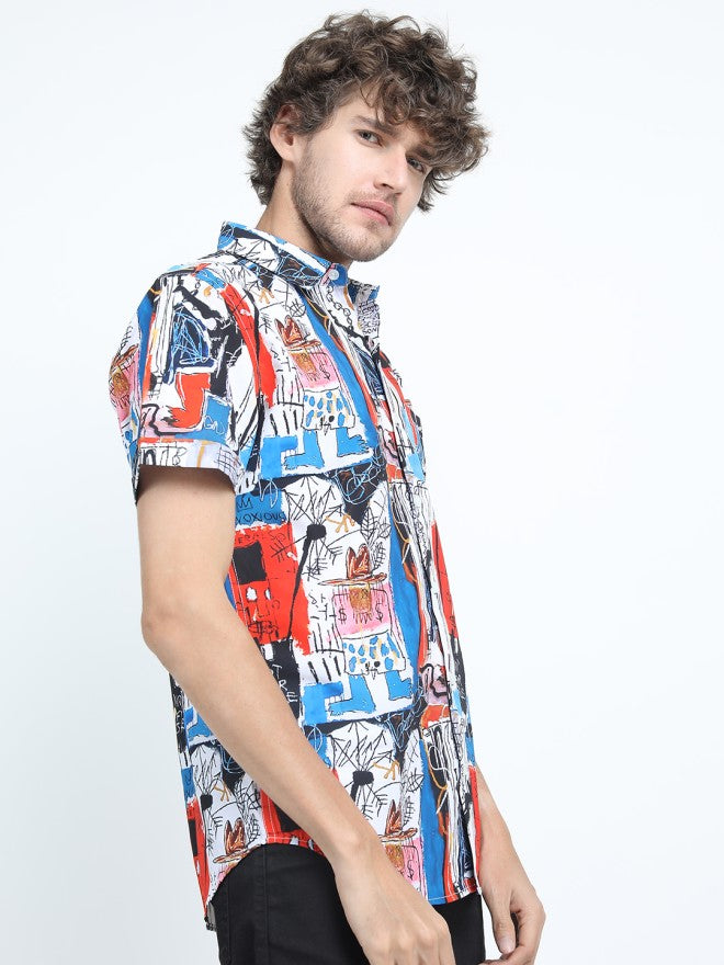 Highlander Men White Printed Slim Fit Casual Shirt - White - Image 7