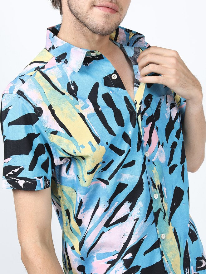 Highlander Men Blue Printed Slim Fit Casual Shirt - Blue - Image 3