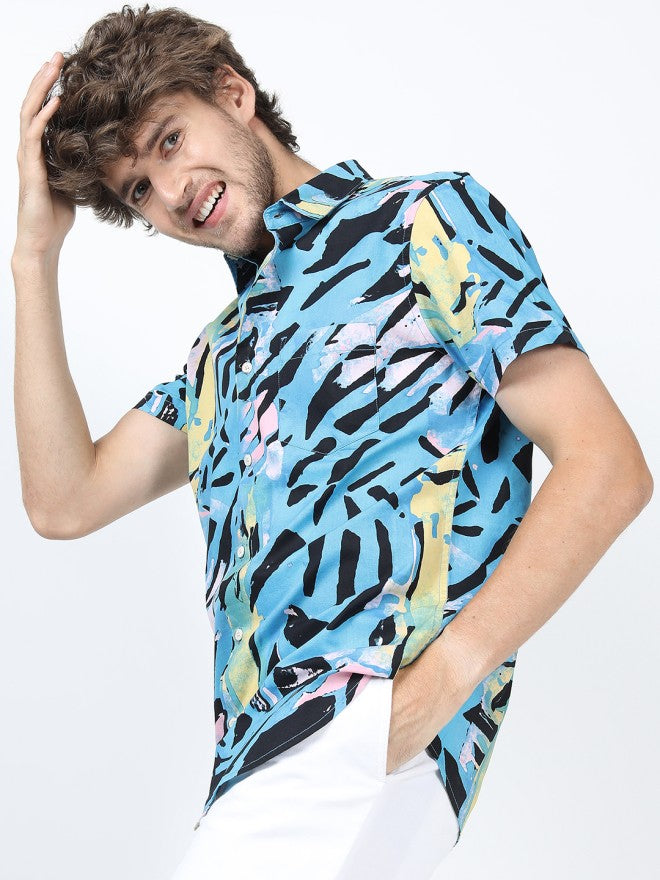 Highlander Men Blue Printed Slim Fit Casual Shirt - Blue - Image 4