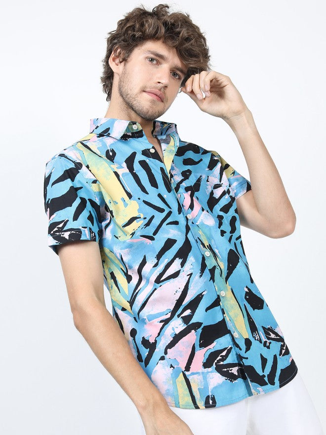 Highlander Men Blue Printed Slim Fit Casual Shirt - Blue - Image 5