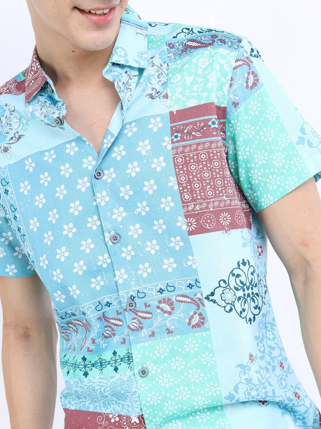 Highlander Men Sea Green Printed Slim Fit Casual Shirt - Green - Image 4