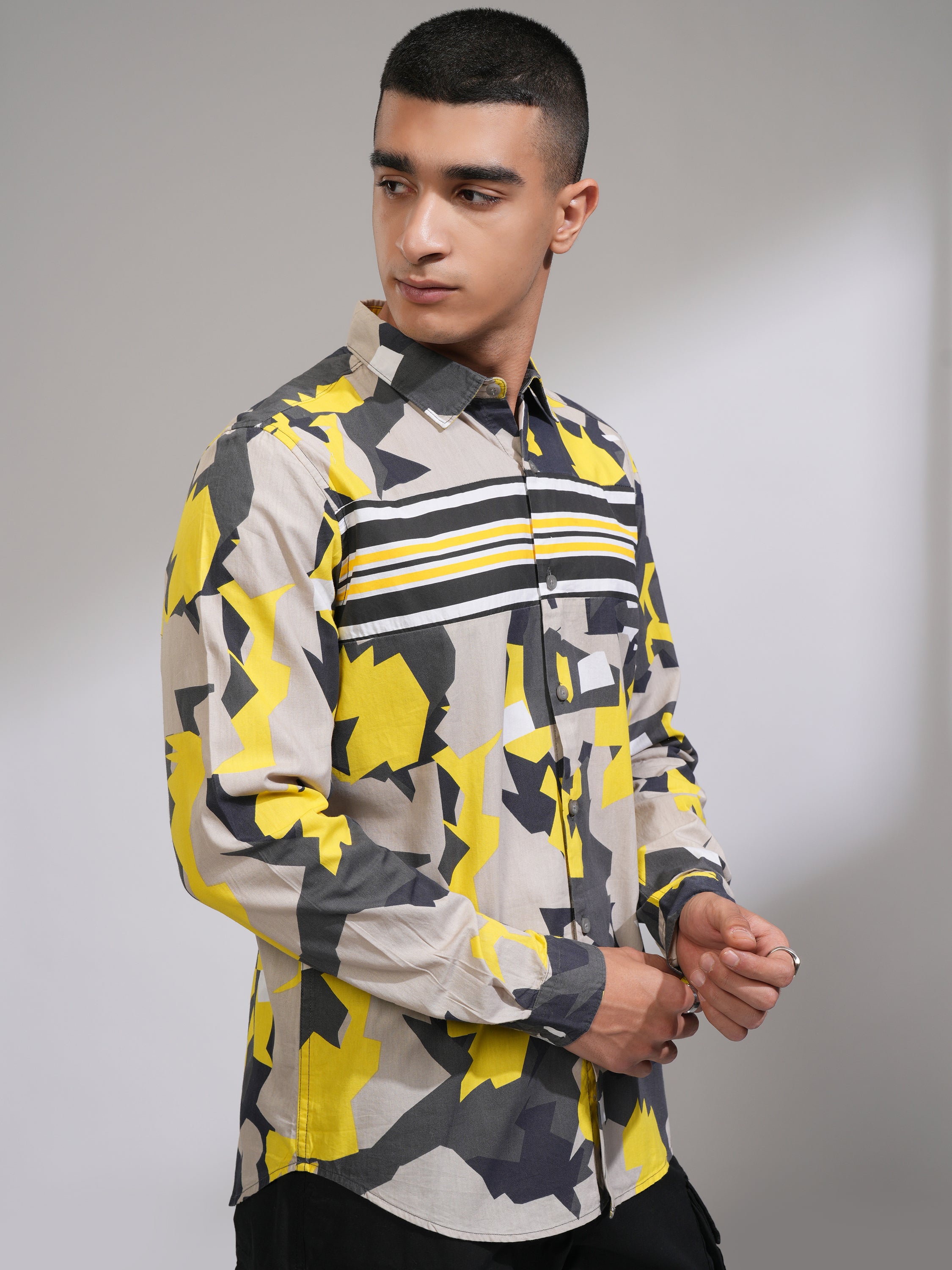 Highlander Men Olive Printed Slim Fit Casual Shirt - Olive - Image 6