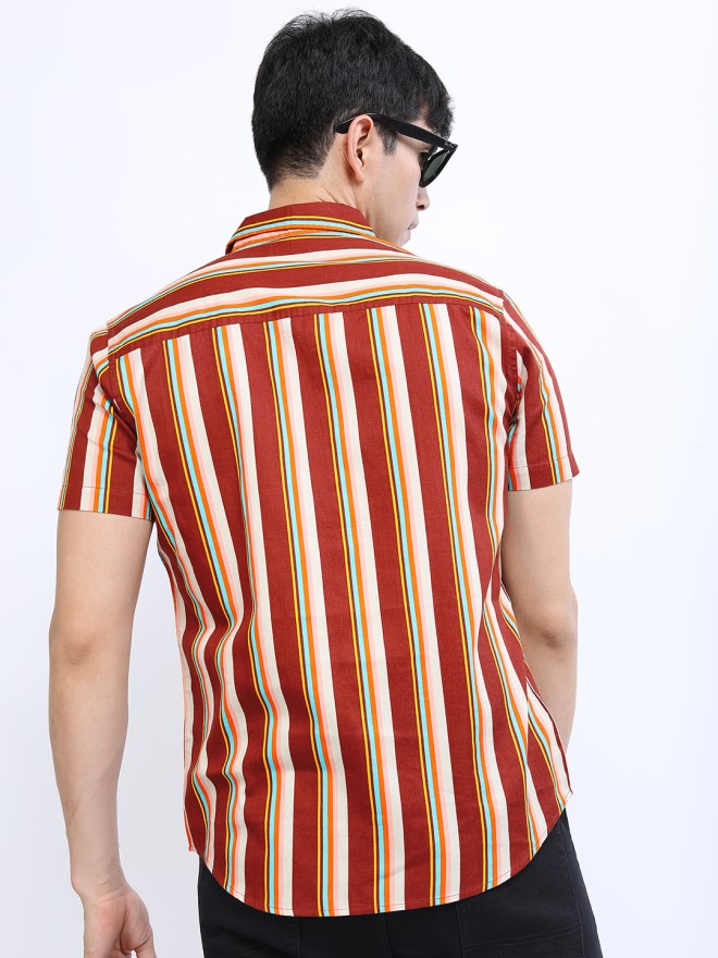 Highlander Men Maroon Striped Slim Fit Casual Shirt - Maroon - Image 2
