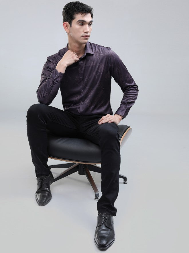 Highlander Men Purple Printed Slim Fit Casual Shirt - Purple - Image 1