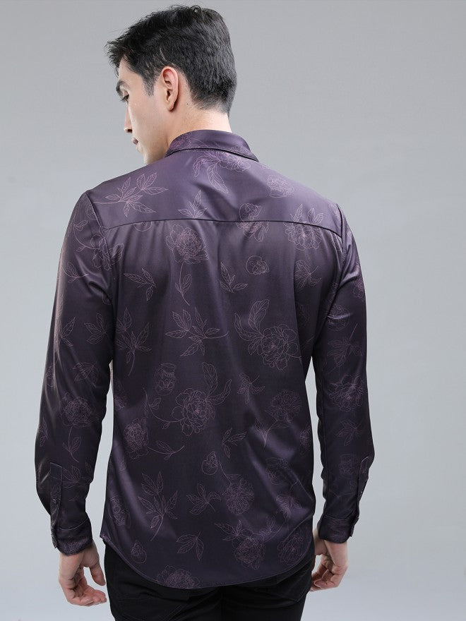 Highlander Men Purple Printed Slim Fit Casual Shirt - Purple - Image 2