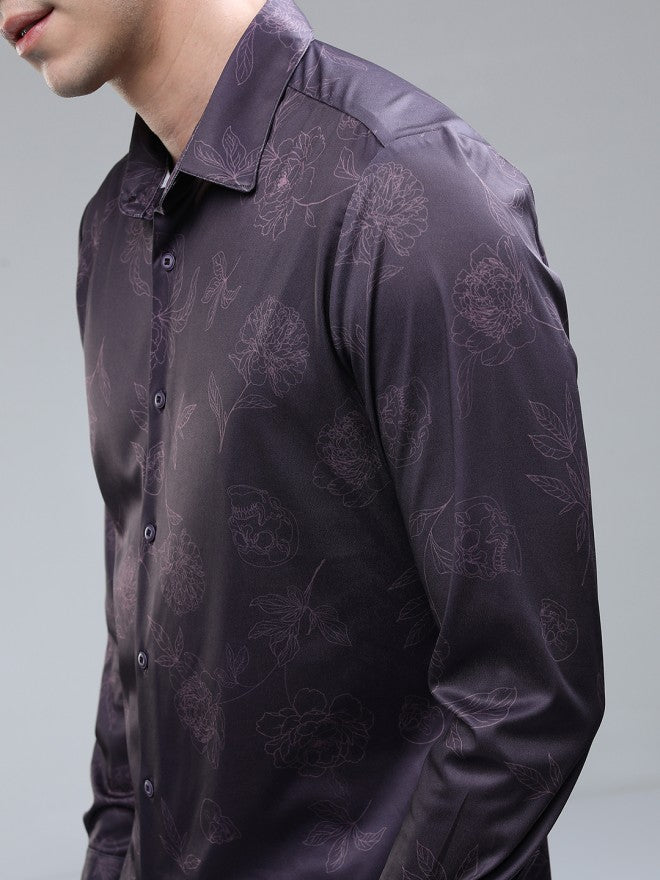 Highlander Men Purple Printed Slim Fit Casual Shirt - Purple - Image 3