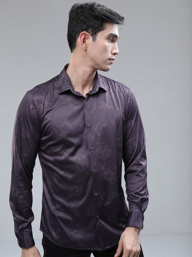 Highlander Men Purple Printed Slim Fit Casual Shirt - Purple - Image 4