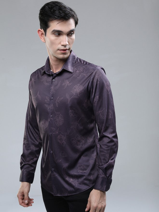 Highlander Men Purple Printed Slim Fit Casual Shirt - Purple - Image 5