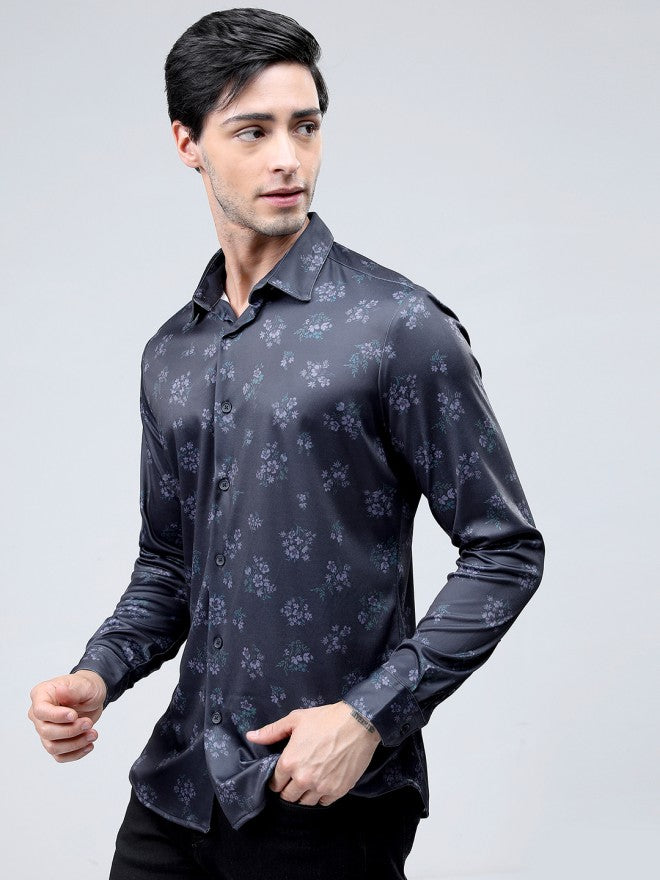 Highlander Men Navy Blue Printed Slim Fit Casual Shirt - Navy Blue - Image 3