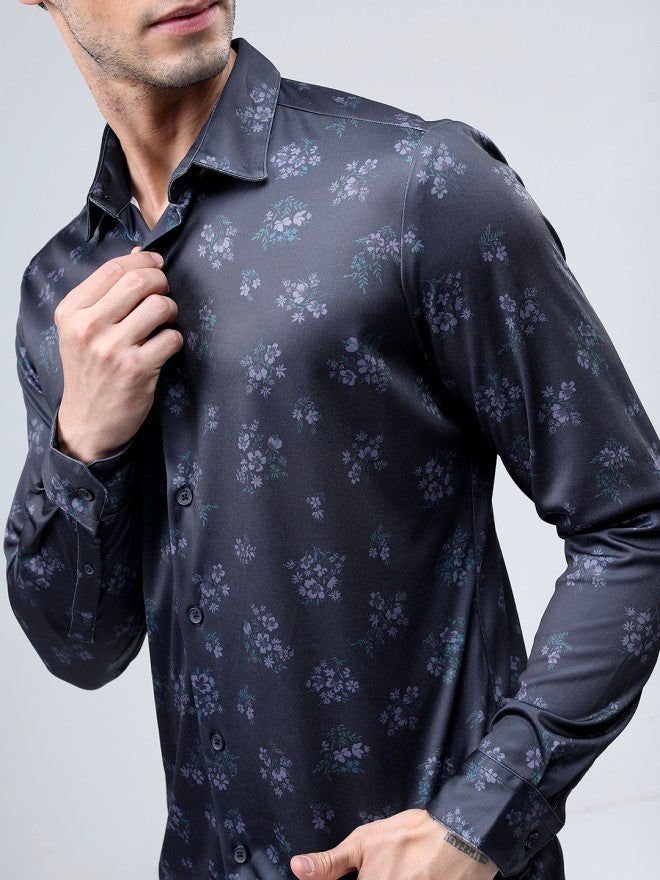 Highlander Men Navy Blue Printed Slim Fit Casual Shirt - Navy Blue - Image 4