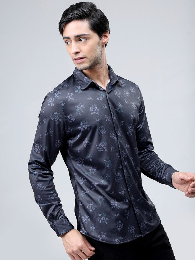 Highlander Men Navy Blue Printed Slim Fit Casual Shirt - Navy Blue - Image 5