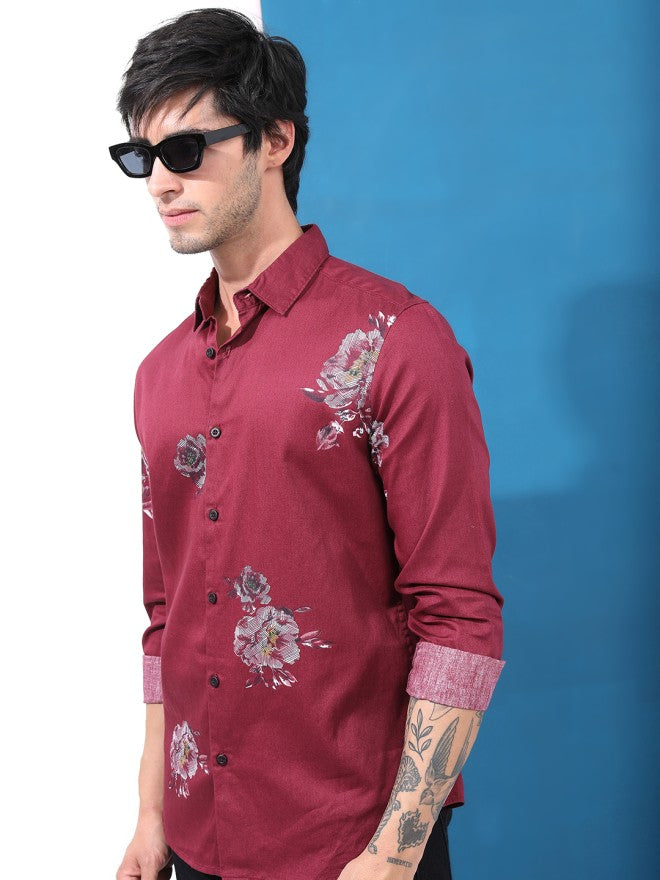 Highlander Men Maroon Printed Slim Fit Casual Shirt - Maroon - Image 3