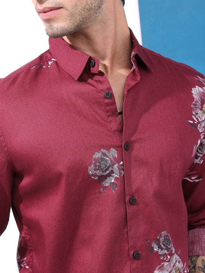Highlander Men Maroon Printed Slim Fit Casual Shirt - Maroon - Image 4