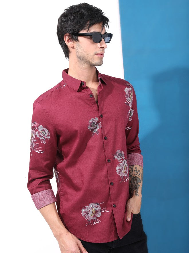 Highlander Men Maroon Printed Slim Fit Casual Shirt - Maroon - Image 5