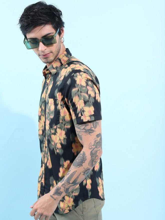 Highlander Men Black Printed Slim Fit Casual Shirt - Black - Image 3