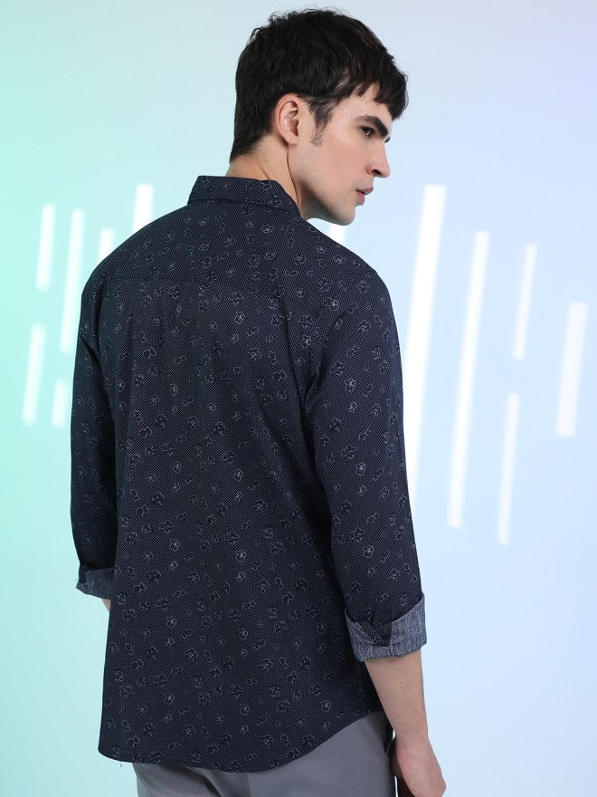 Highlander Men Navy Blue Printed Slim Fit Casual Shirt - Navy Blue - Image 2