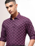 Highlander Men Purple Checked Slim Fit Casual Shirt - Purple - Image 1