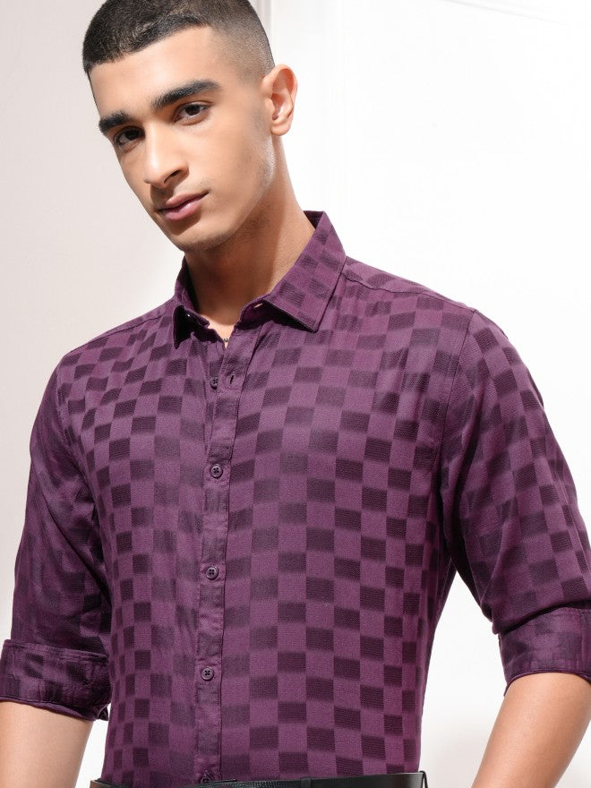 Highlander Men Purple Checked Slim Fit Casual Shirt - Purple - Image 1