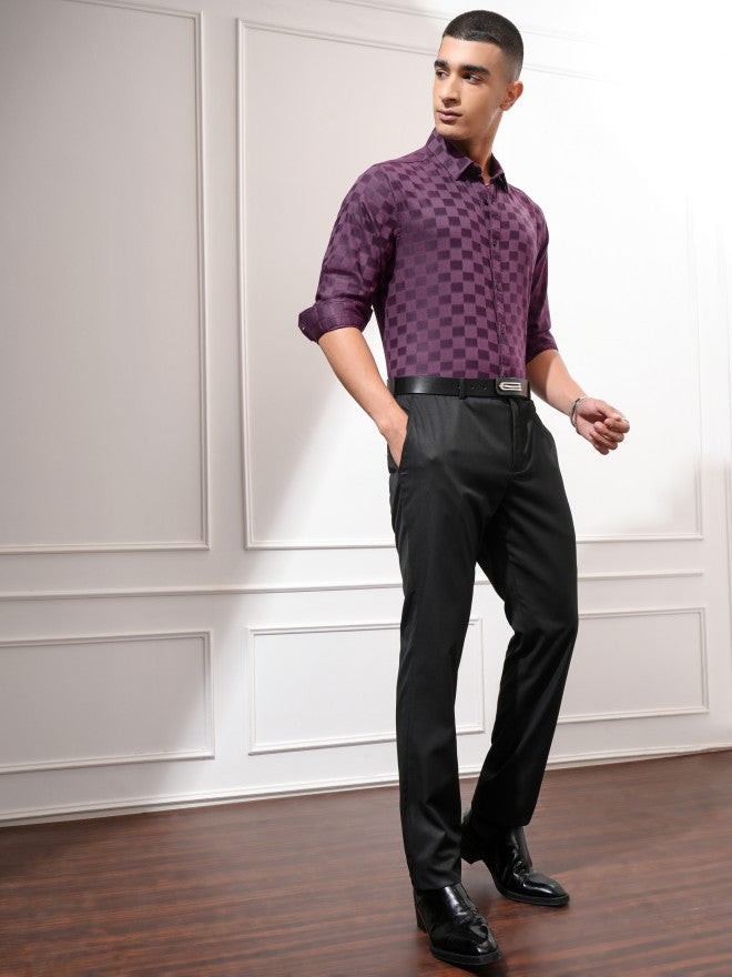 Highlander Men Purple Checked Slim Fit Casual Shirt - Purple - Image 2