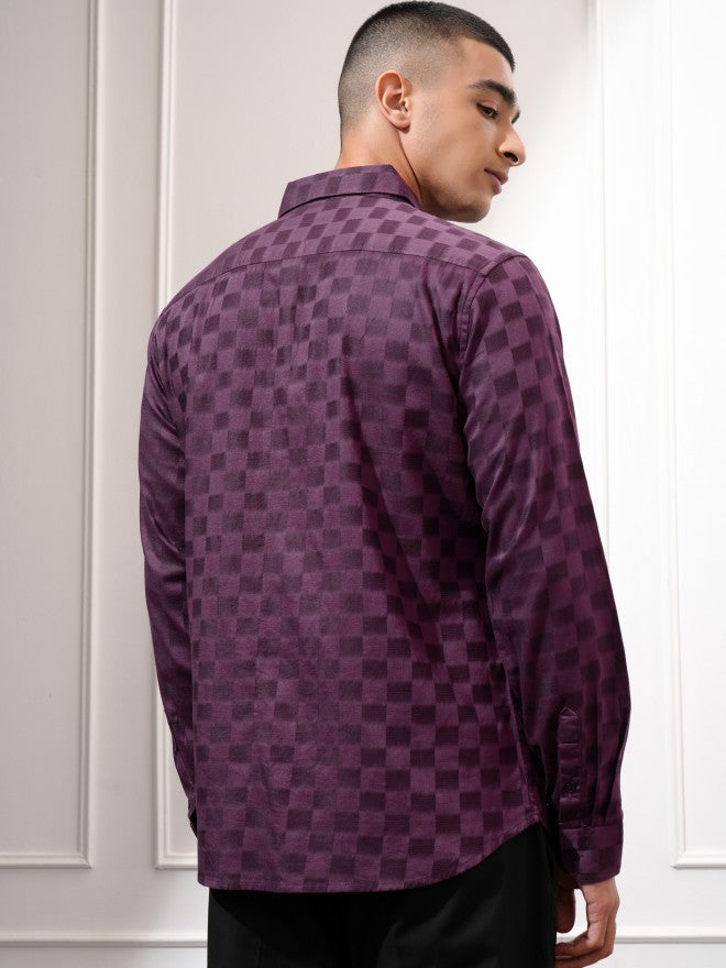 Highlander Men Purple Checked Slim Fit Casual Shirt - Purple - Image 3