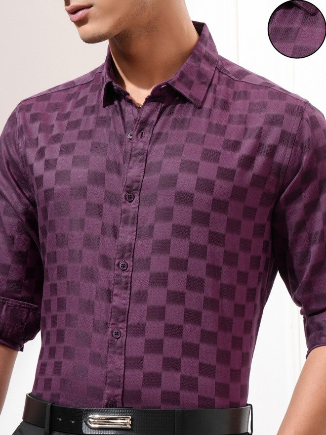 Highlander Men Purple Checked Slim Fit Casual Shirt - Purple - Image 5