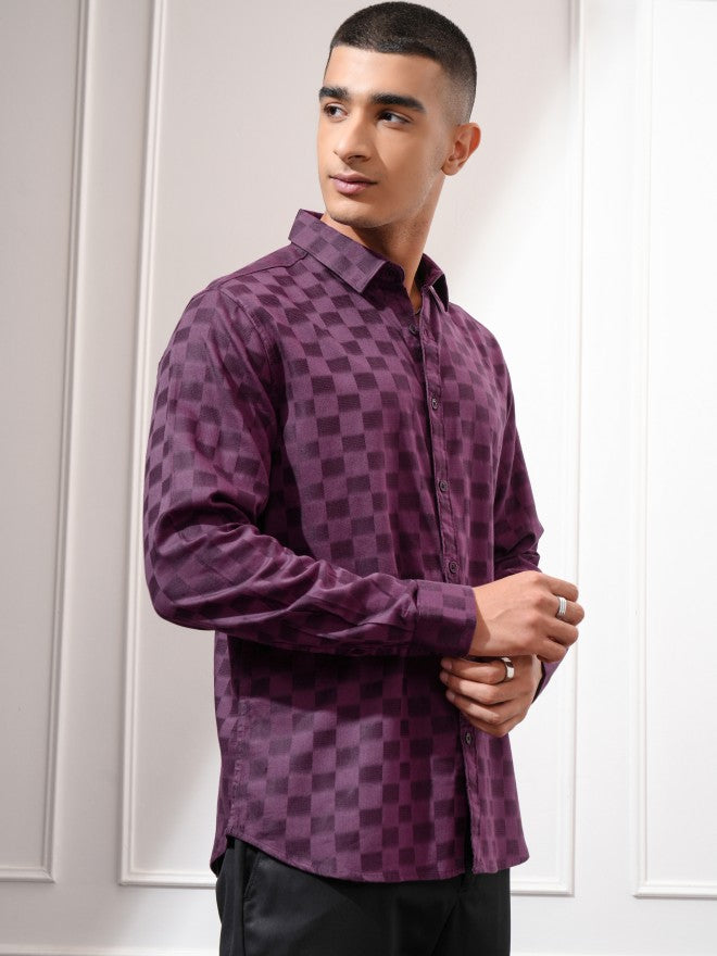 Highlander Men Purple Checked Slim Fit Casual Shirt - Purple - Image 6