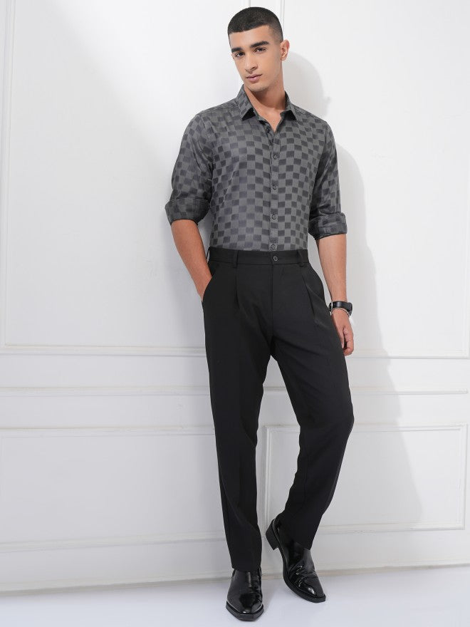 Highlander Men Charcoal Checked Slim Fit Casual Shirt - Charcoal - Image 2