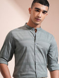 Highlander Men Olive Striped Regular Fit Casual Shirt - Olive - Image 1