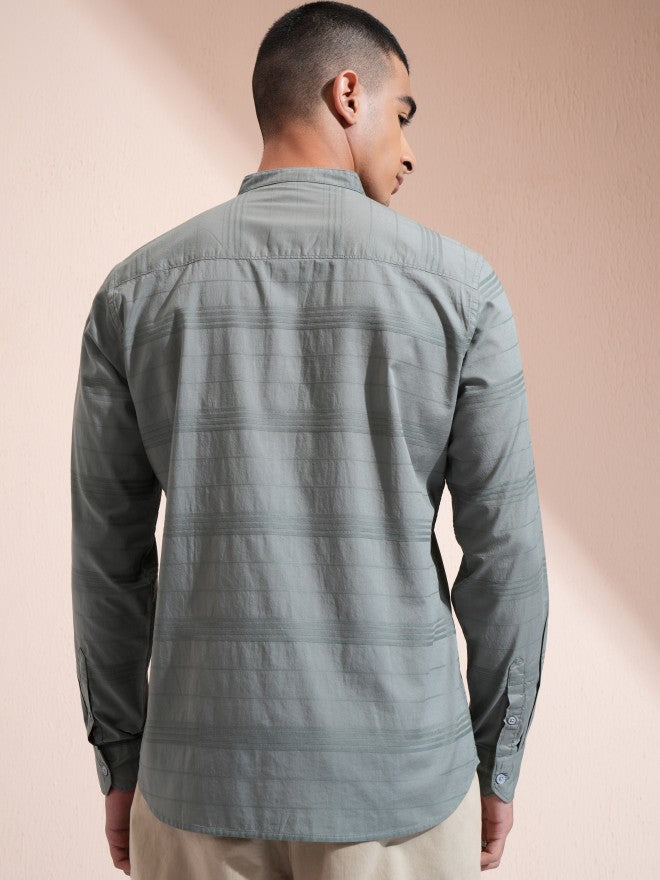 Highlander Men Olive Striped Regular Fit Casual Shirt - Olive - Image 3