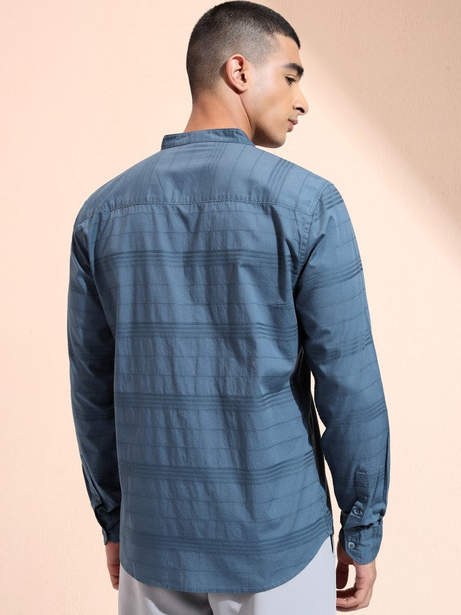 Highlander Men Blue Striped Regular Fit Casual Shirt - Blue - Image 3