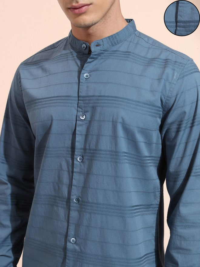 Highlander Men Blue Striped Regular Fit Casual Shirt - Blue - Image 5