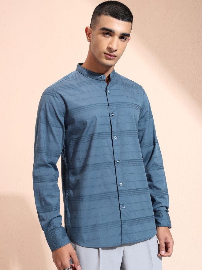 Highlander Men Blue Striped Regular Fit Casual Shirt - Blue - Image 6