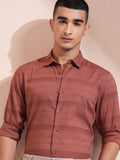 Highlander Men Rust Striped Regular Fit Casual Shirt - Rust - Image 1