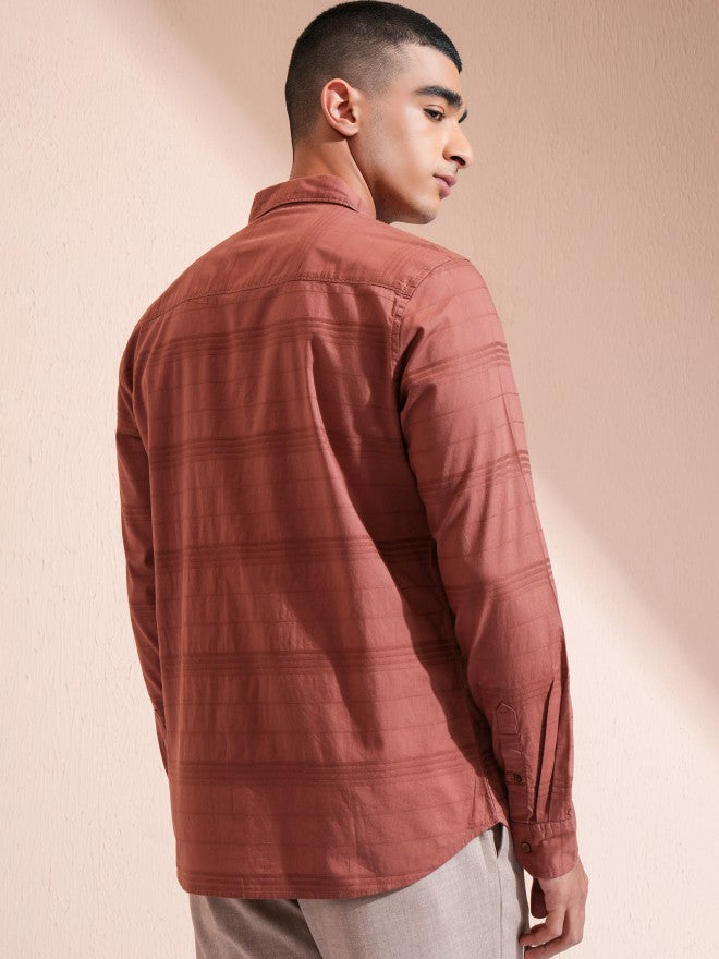 Highlander Men Rust Striped Regular Fit Casual Shirt - Rust - Image 3